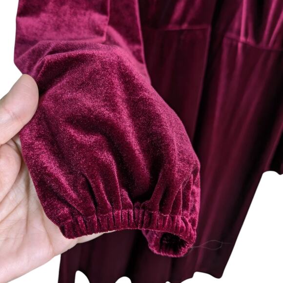 NEW Modern Abstract Taylor Velvet Midi Dress 3X Red Burgundy Twist Neck Keyhole - Picture 5 of 12